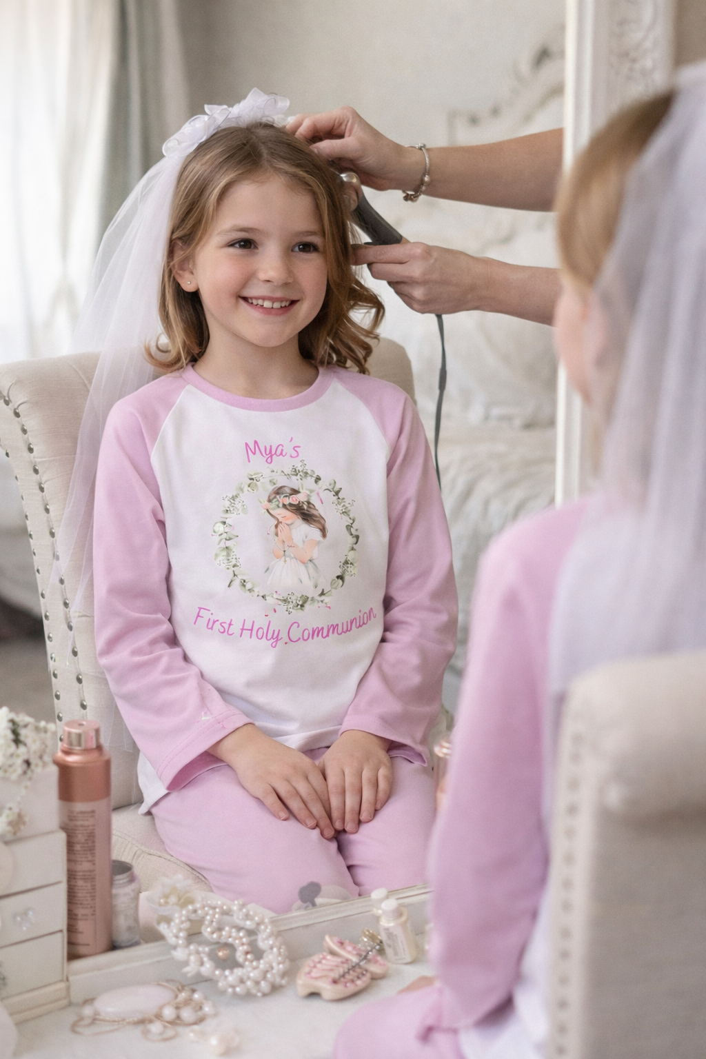 Personalised Girls Pink Cotton First Holy Communion Pyjamas