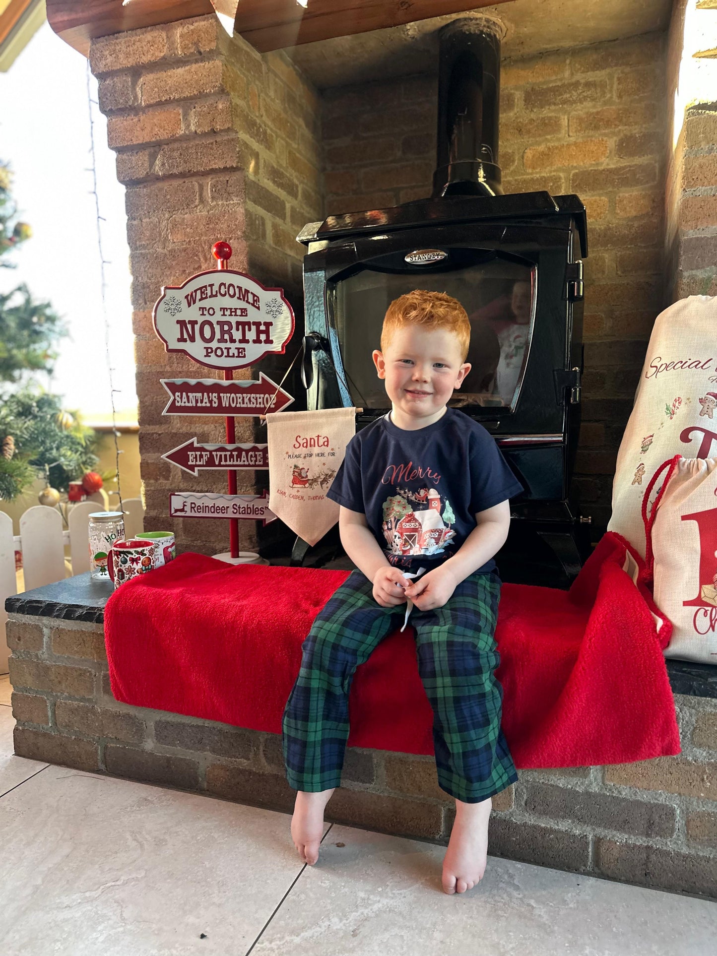 š Custom Farm Christmas Pyjamas | Navy & Plaid Checked Kids PJs | Farm Animal Design