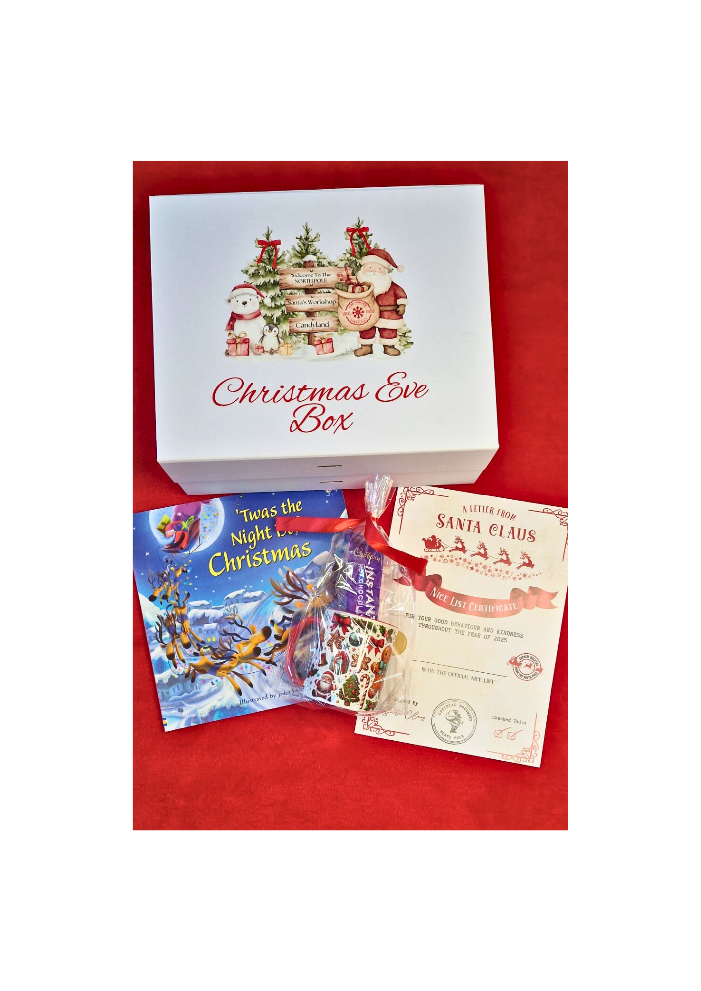 🎁 Personalised Magnetic Close Christmas Eve Box | Custom Name & Image | Ready-Filled Edition