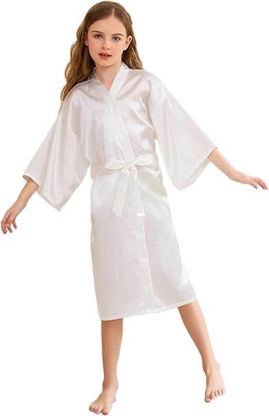 Girl Rotine Robe Personalised All-White Satin Girls Robe – Mull anCo