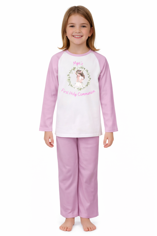 Personalised Girls Pink Cotton First Holy Communion Pyjamas
