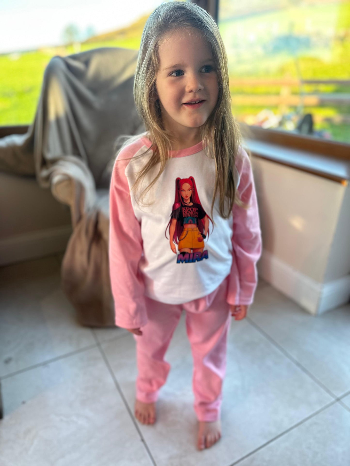 Personalised K-Pop Demon Hunters PJs | 100% Cotton Pastel Pink & Purple Kids Pyjamas