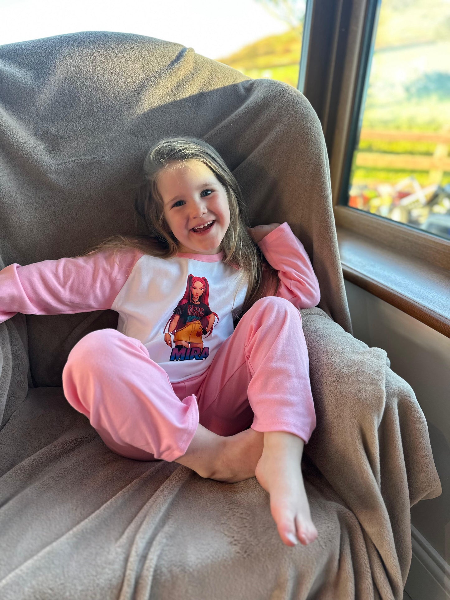 Personalised K-Pop Demon Hunters PJs | 100% Cotton Pastel Pink & Purple Kids Pyjamas