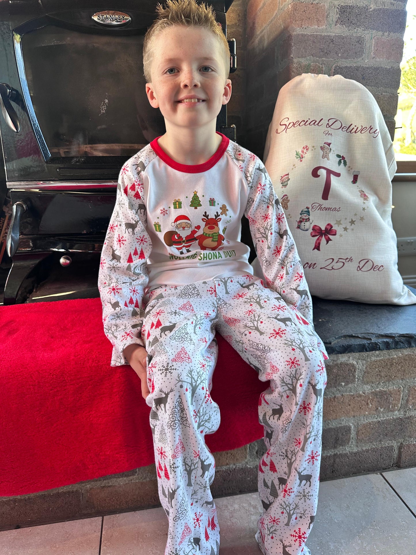 🦌 Personalised Reindeer Print Family Pyjamas | 100% Cotton