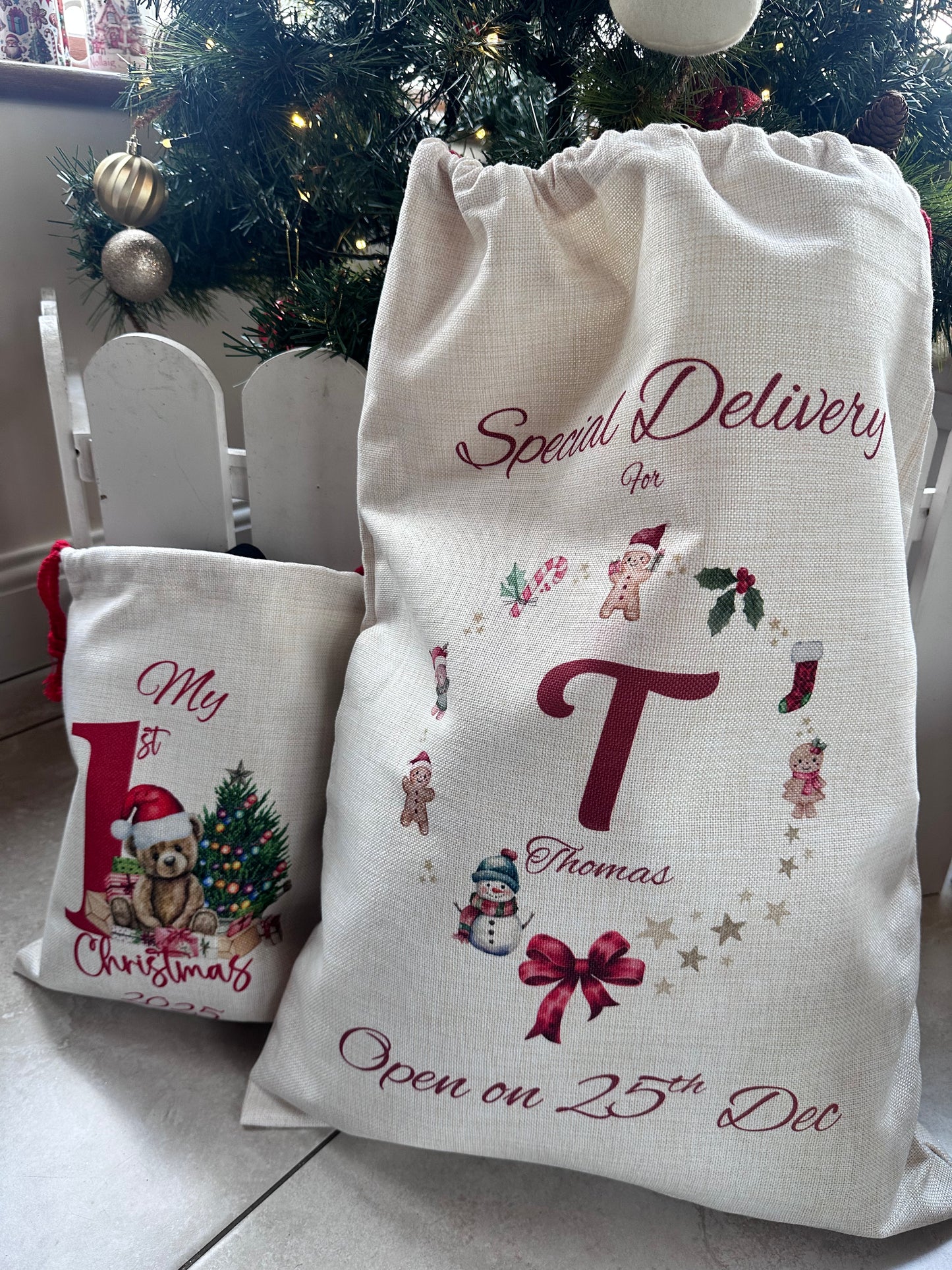 🎅 Personalised Christmas Sack | Linen Santa Bag | Large & Small Sack | Custom Kids Gift