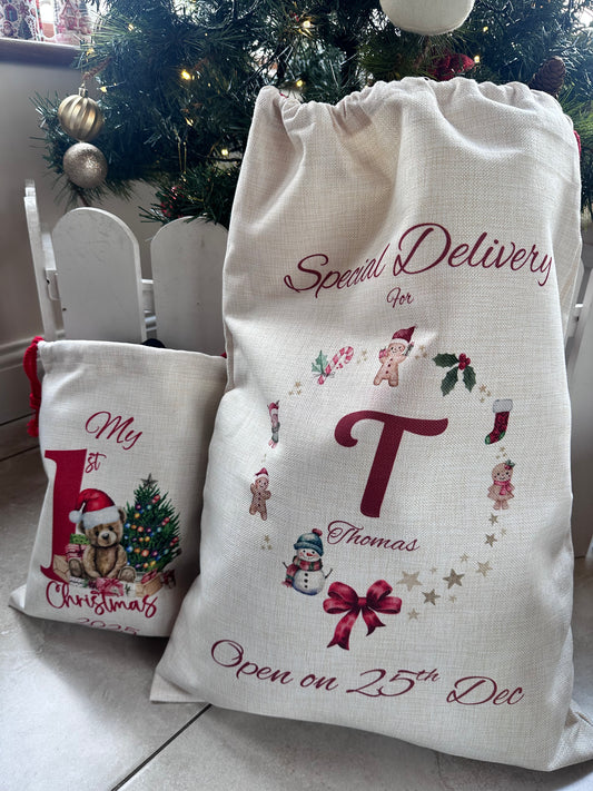 🎅 Personalised Christmas Sack | Linen Santa Bag | Large & Small Sack | Custom Kids Gift